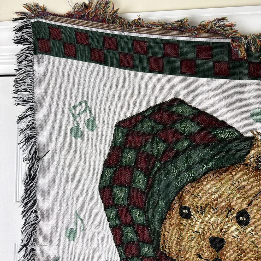 Christmas Teddy Bear Carolers Woven Tapestry Throw Blanket Holiday Afghan 50x60